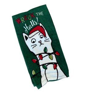 NEW RITZ Christmas Cat Wreck The Halls Kitchen Towel Bath Hand Towel Set of 2